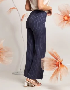 Pantalone largo in gessato denim