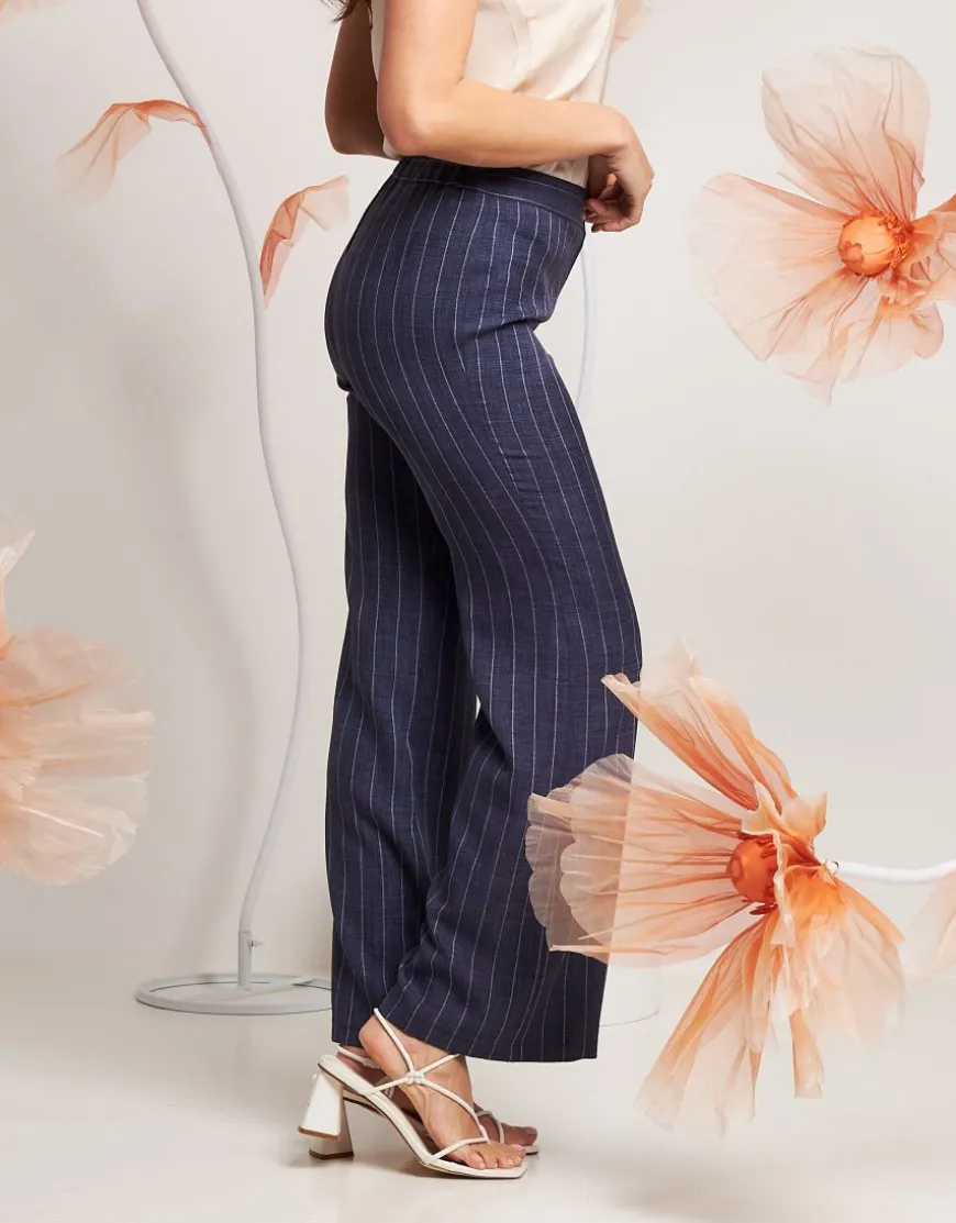 Pantalone largo in gessato denim