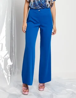 Pantalone largo in tessuto fluido con elastico e zip