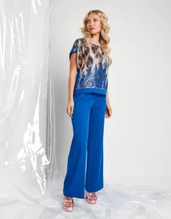 Pantalone largo in tessuto fluido con elastico e zip