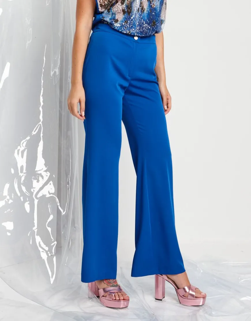 Pantalone largo in tessuto fluido con elastico e zip