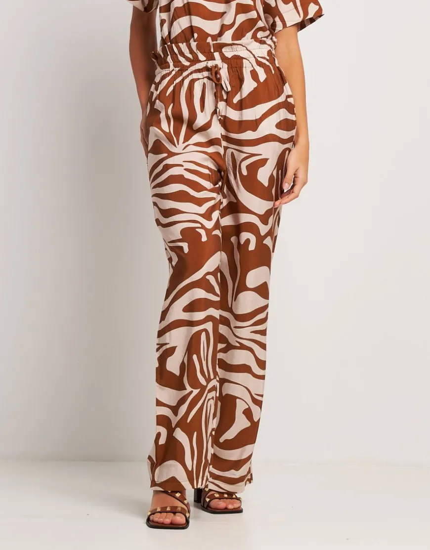 Pantalone largo in viscosa con elastico e coulisse