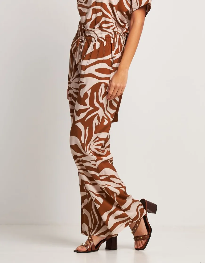 Pantalone largo in viscosa con elastico e coulisse