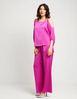 Pantalone palazzo in raso con elastico