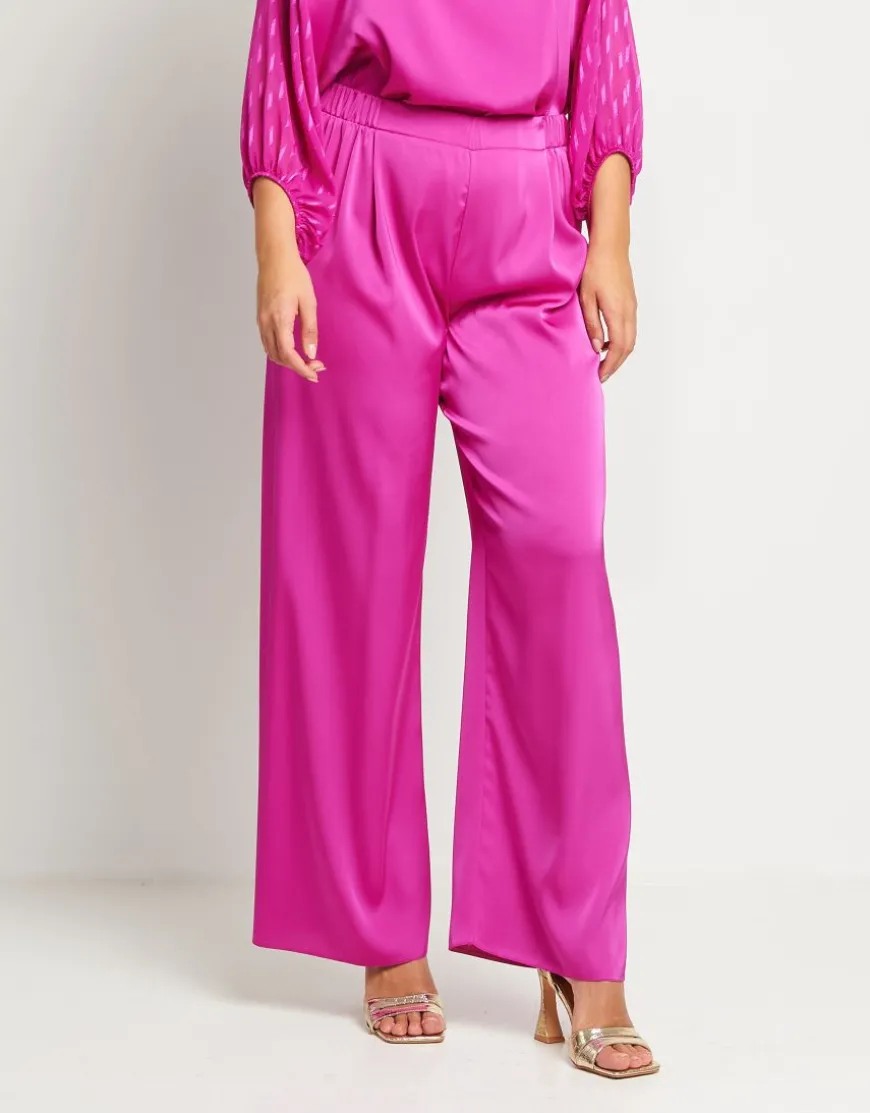 Pantalone palazzo in raso con elastico