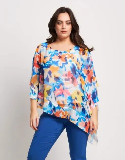 Poncho asimmetrico fantasia floreale