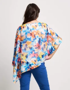 Poncho asimmetrico fantasia floreale