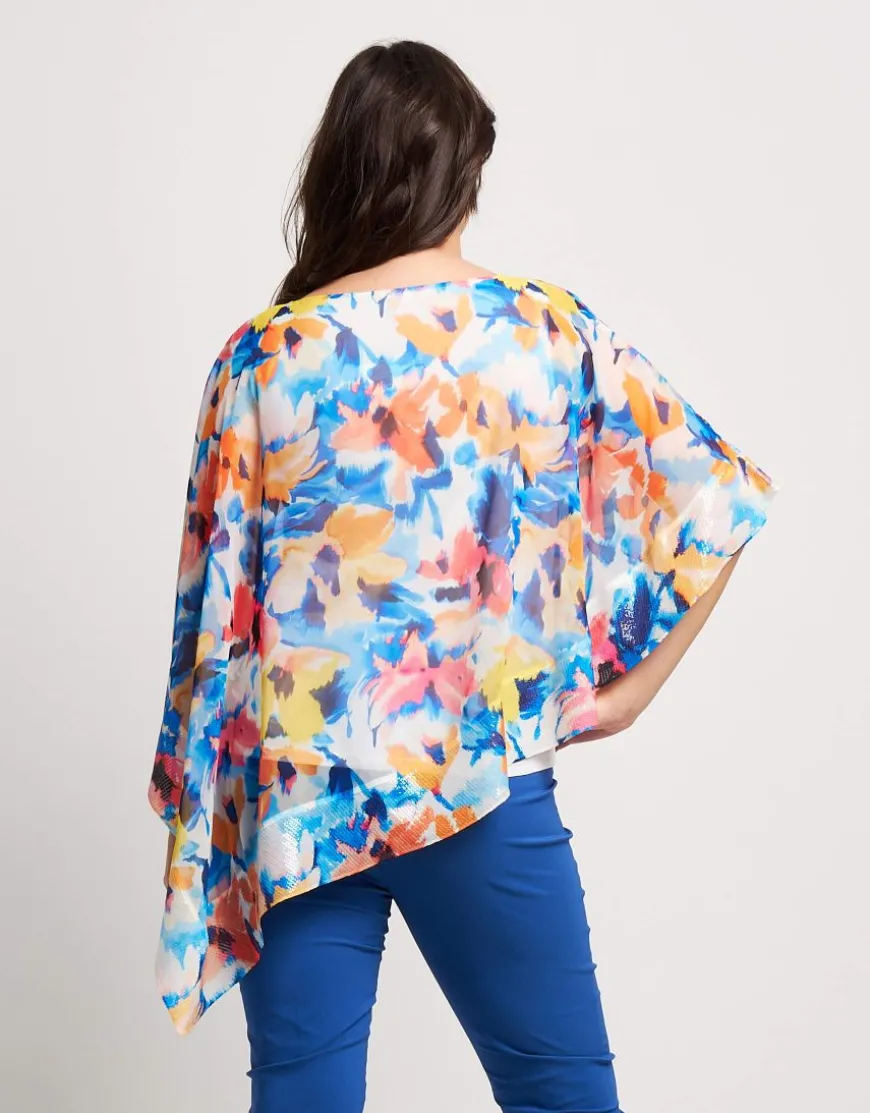 Poncho asimmetrico fantasia floreale