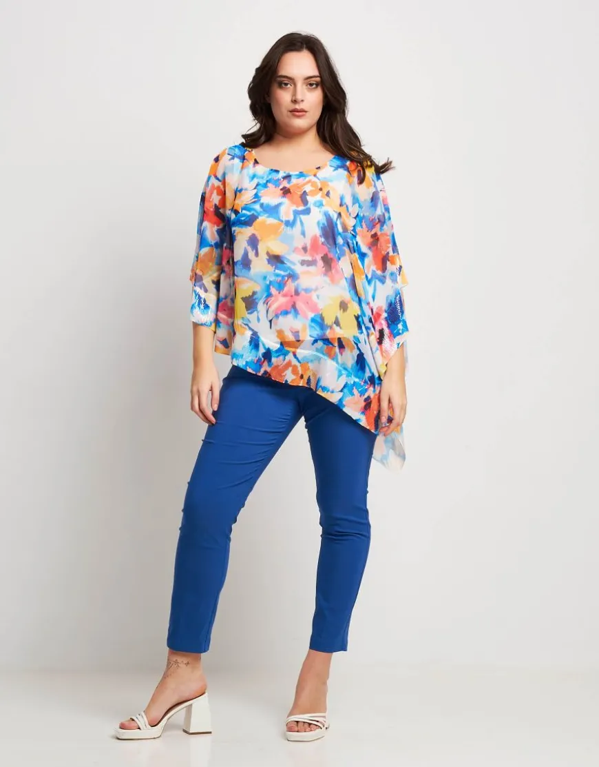 Poncho asimmetrico fantasia floreale
