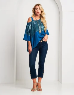 Poncho asimmetrico pavone con paillettes