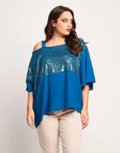 Poncho asimmetrico pavone con paillettes