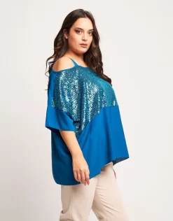 Poncho asimmetrico pavone con paillettes