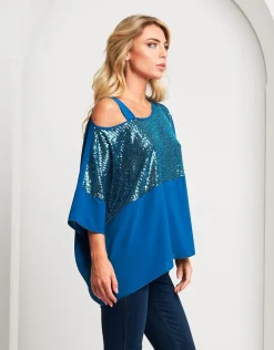 Poncho asimmetrico pavone con paillettes