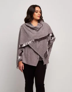 Poncho con bordure in velluto