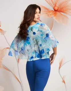 Poncho floreale in georgette con paillettes