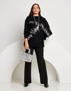 Poncho in maglia con zig-zag di strass