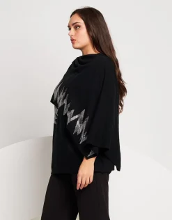 Poncho in maglia con zig-zag di strass