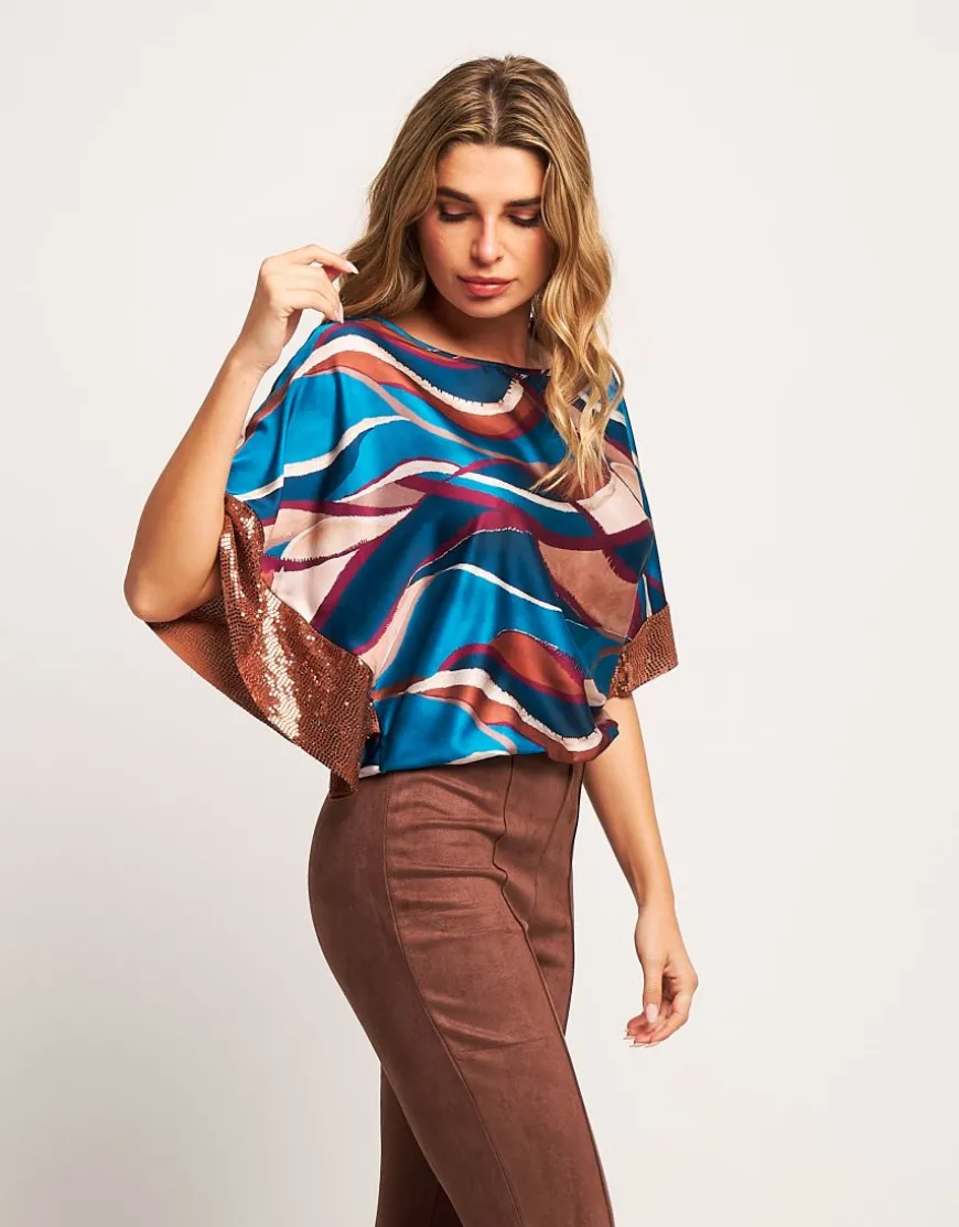 Poncho in raso con elastico e paillettes