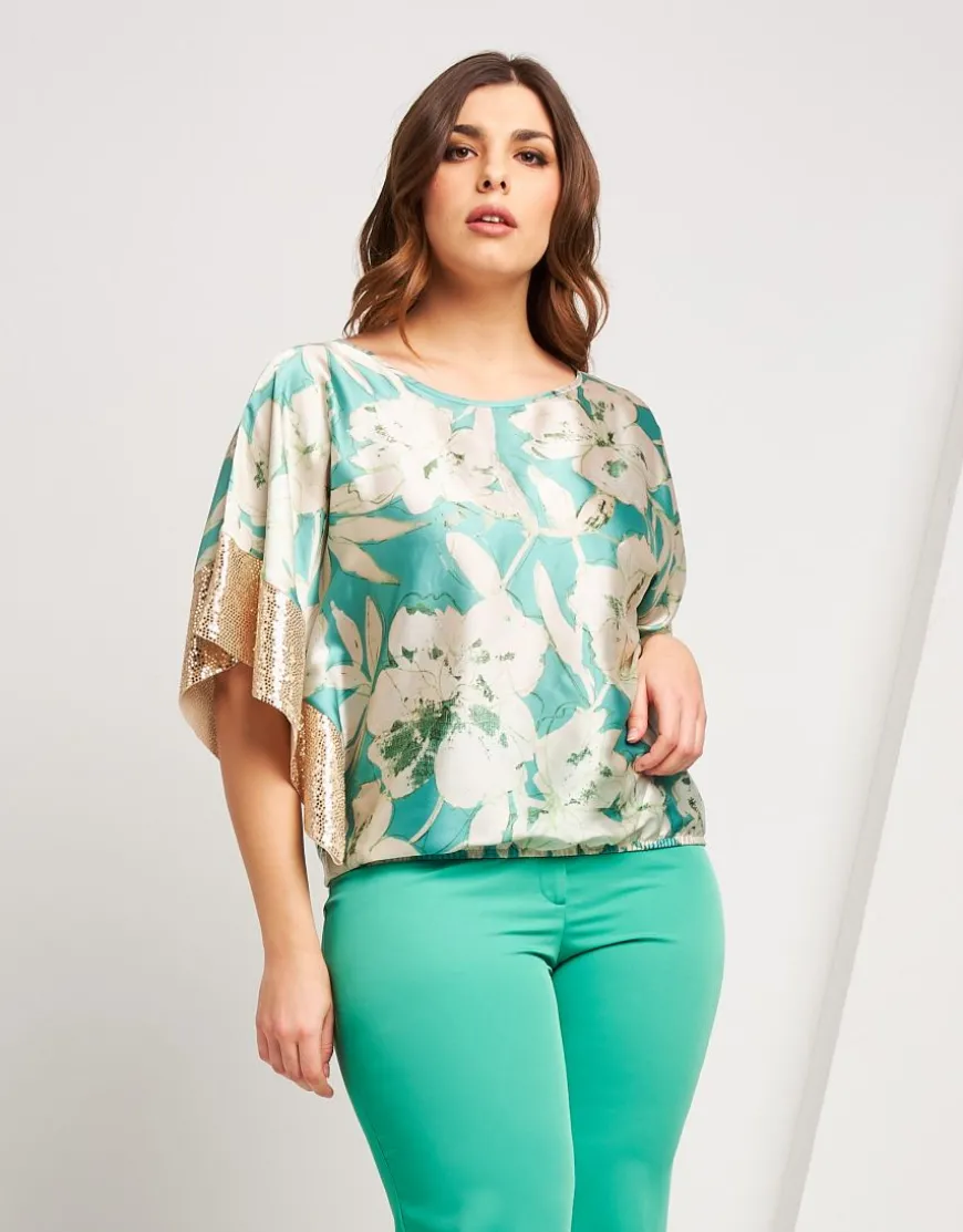 Poncho in raso fantasia floreale