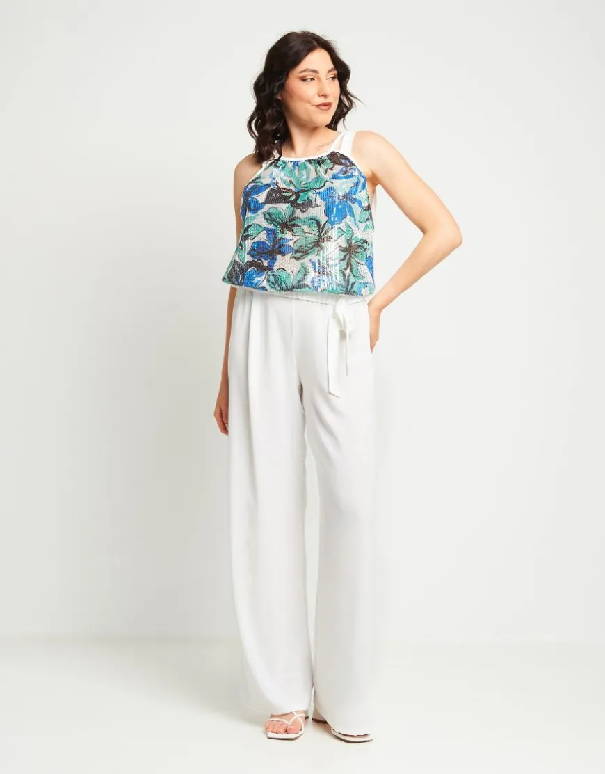Top con paillettes fantasia floreale