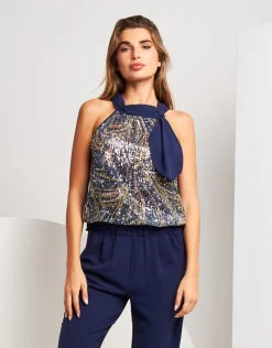 Top con sciarpina e paillettes