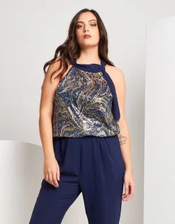 Top con sciarpina e paillettes