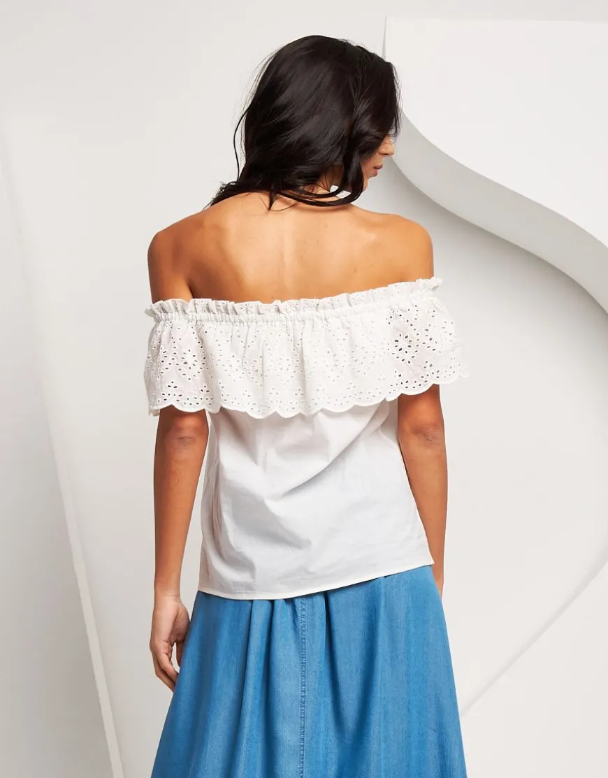 Top in cotone con pizzo sangallo