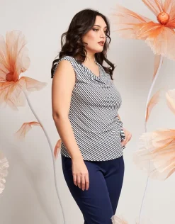 Top in jersey di viscosa a righe lurex