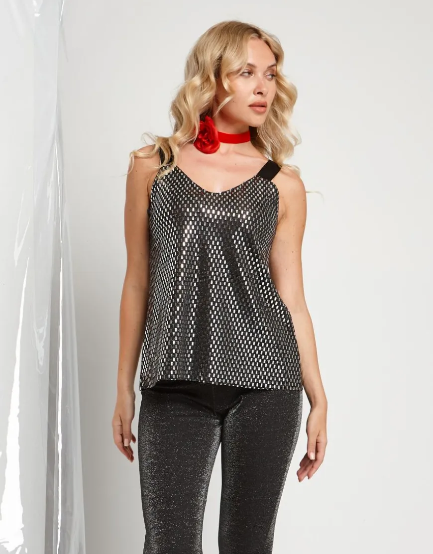 Top in paillettes con spallina larga