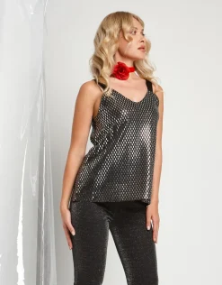 Top in paillettes con spallina larga