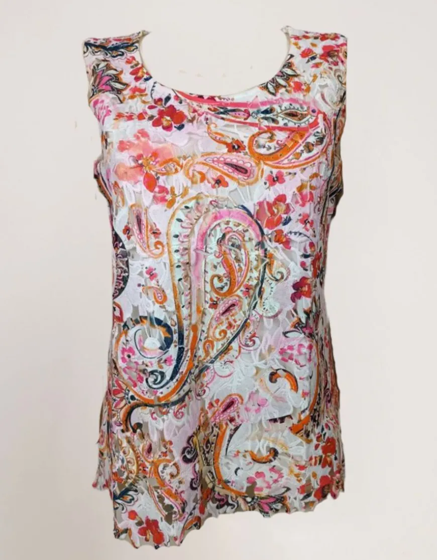 Top in pizzo fantasia stampato
