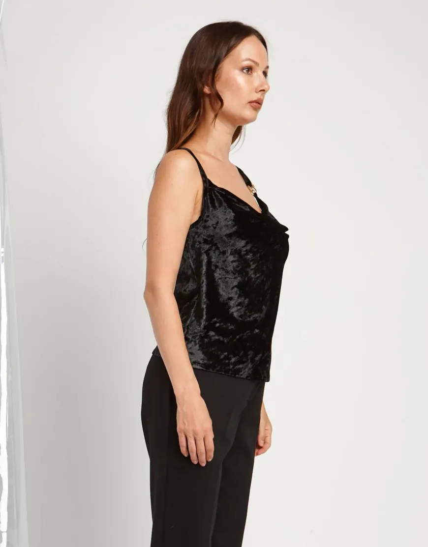 Top in velluto con scollo a cappuccio