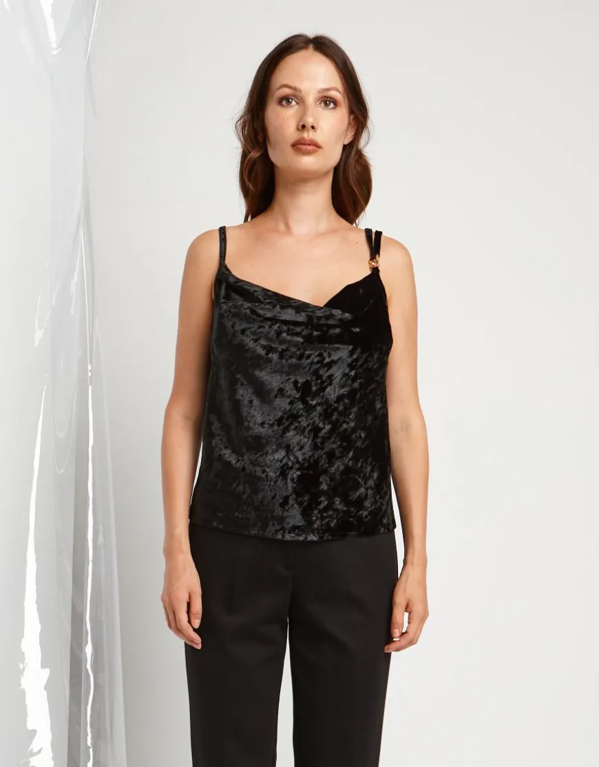 Top in velluto con scollo a cappuccio
