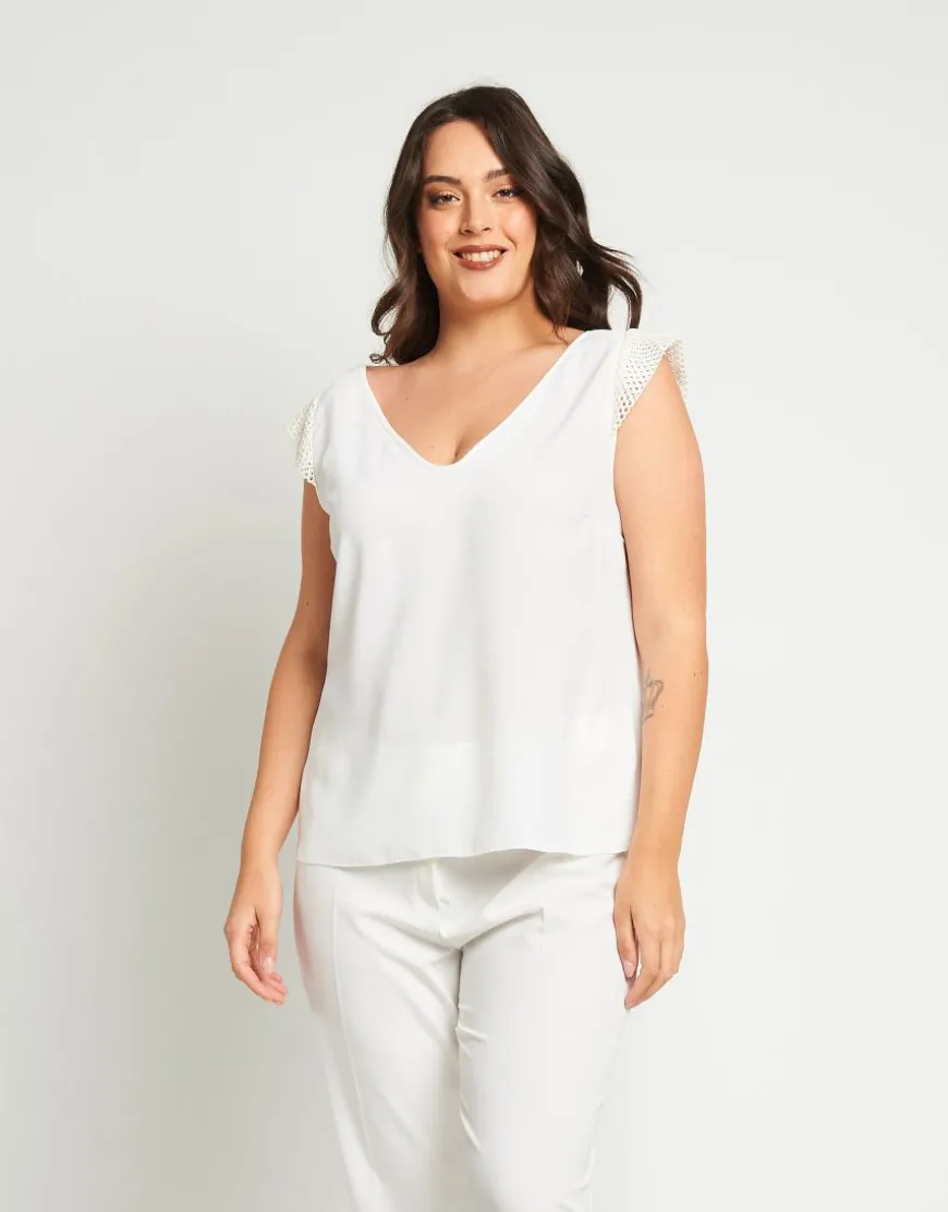 Top in viscosa con alette in rete