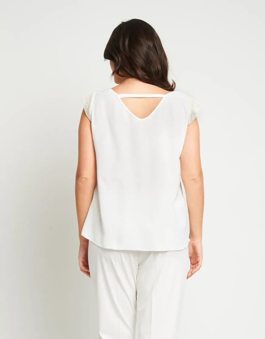 Top in viscosa con alette in rete