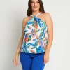 Top in viscosa fantasia con scollo all'americana