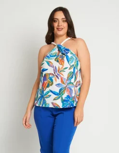 Top in viscosa fantasia con scollo all'americana