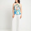 Top in viscosa fantasia con scollo all'americana