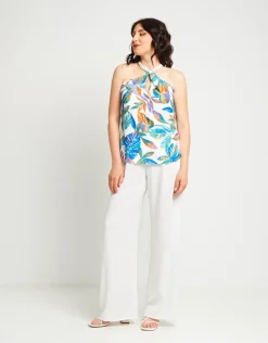 Top in viscosa fantasia con scollo all'americana