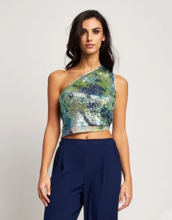 Top monospalla con paillettes