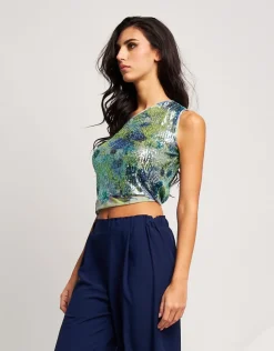 Top monospalla con paillettes
