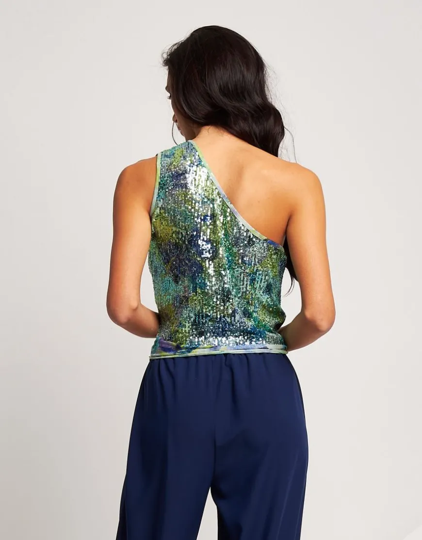 Top monospalla con paillettes
