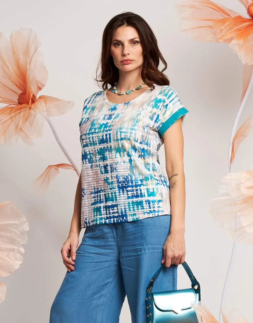 T-shirt a scatola con lamina e paillettes