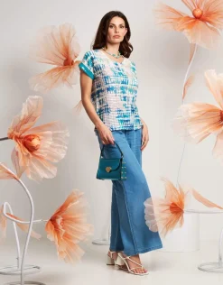 T-shirt a scatola con lamina e paillettes