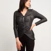 T-shirt con arriccio e zip frontali