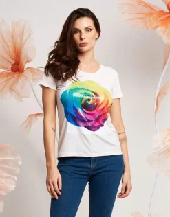 T-shirt con rosa di paillettes