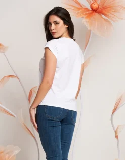 T-shirt con stampa ananas e strass
