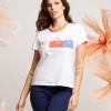 T-shirt con stampa borse e strass