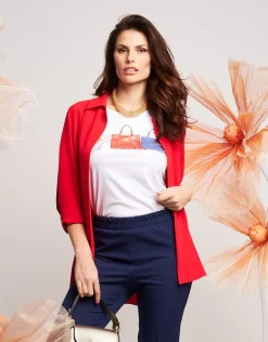 T-shirt con stampa borse e strass