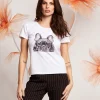 T-shirt con stampa cane e strass